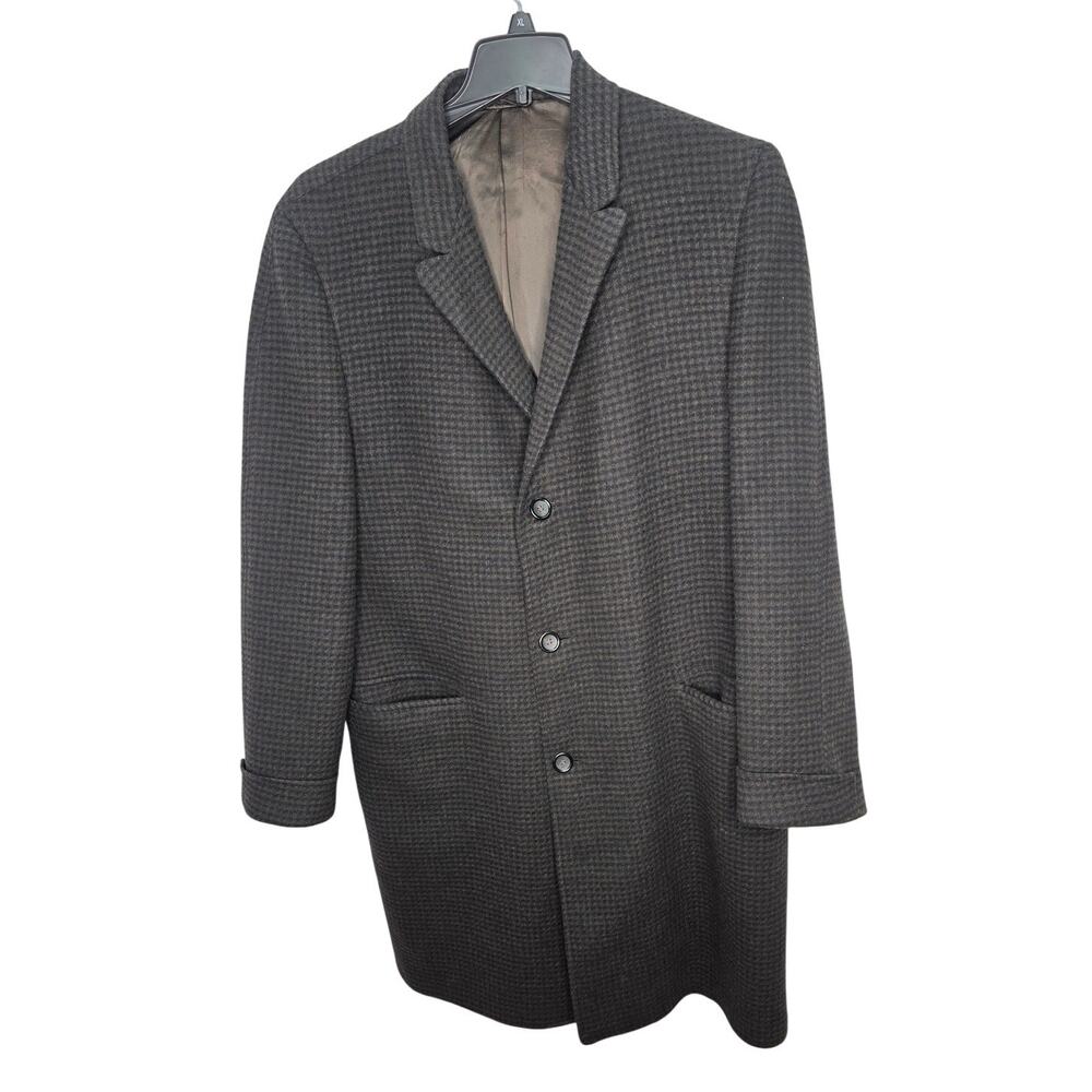 Vintage 1960s Botany 500 Mens Wool Check Overcoat USA Union Made 42L Classic